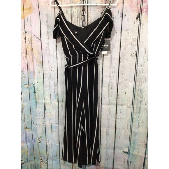 NWT By & By Pinstriped Jumpsuit Size 3 Black & White - Picture 1 of 16